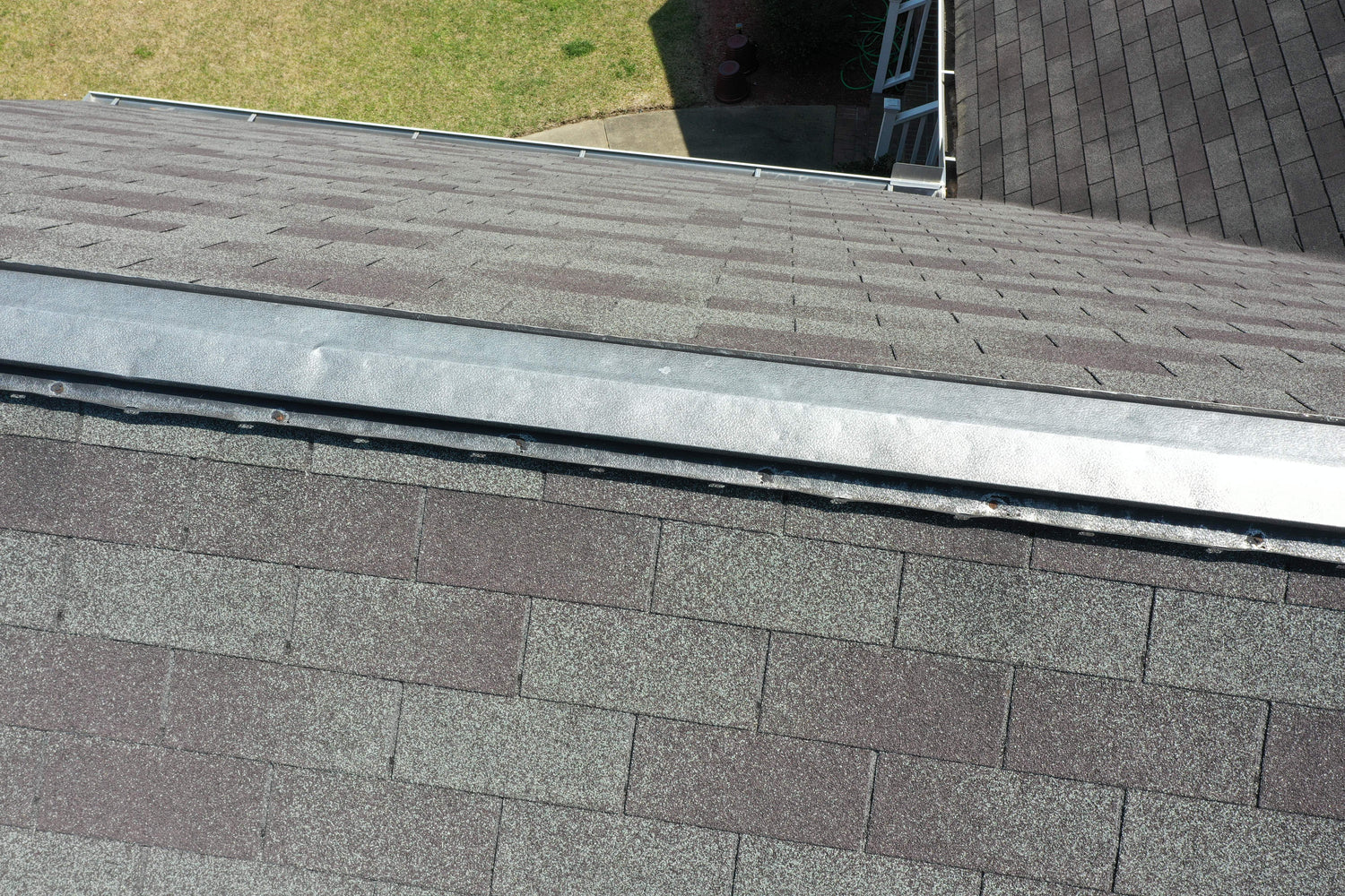 Aerial Drone Roof Survey Hail Damage to Ridge Vent. Northeast Columbia South Carolina Insurance claim
